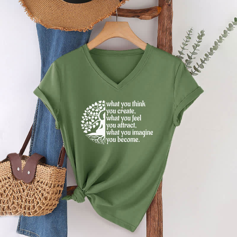 Olivenorma "What You Think You Create" V-Neck T-Shirt - Olive Green - 2XL - image 7