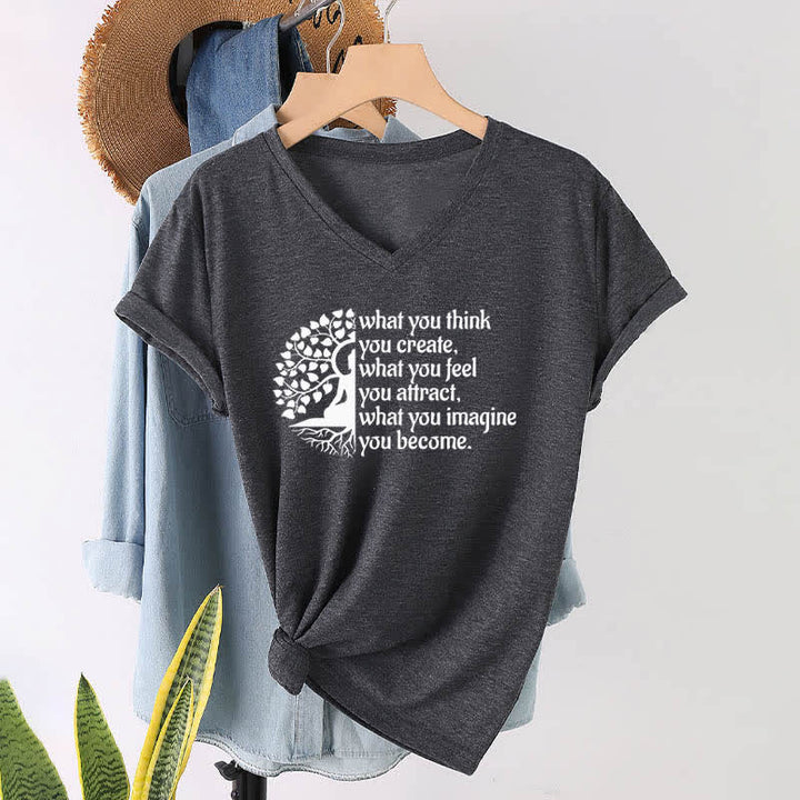 Olivenorma "What You Think You Create" V-Neck T-Shirt - Gray - 2XL - image 9