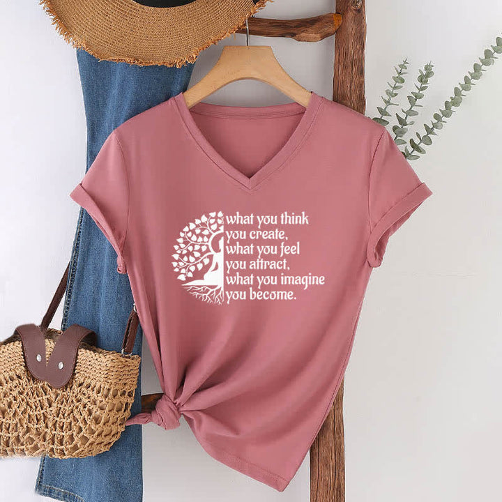 Olivenorma "What You Think You Create" V-Neck T-Shirt - Pink - 2XL - image 17