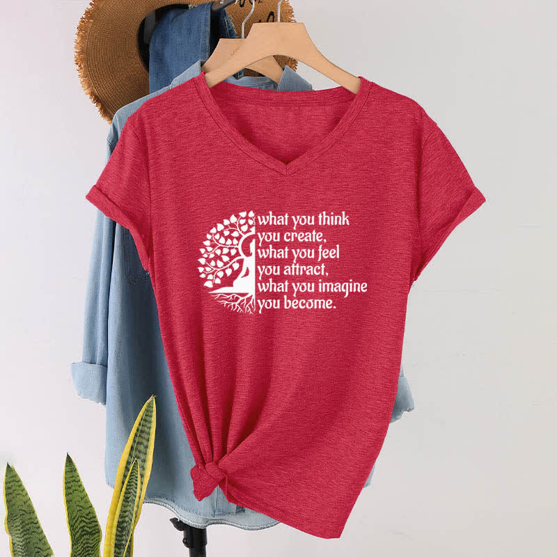 Olivenorma "What You Think You Create" V-Neck T-Shirt - Red - 2XL - image 13