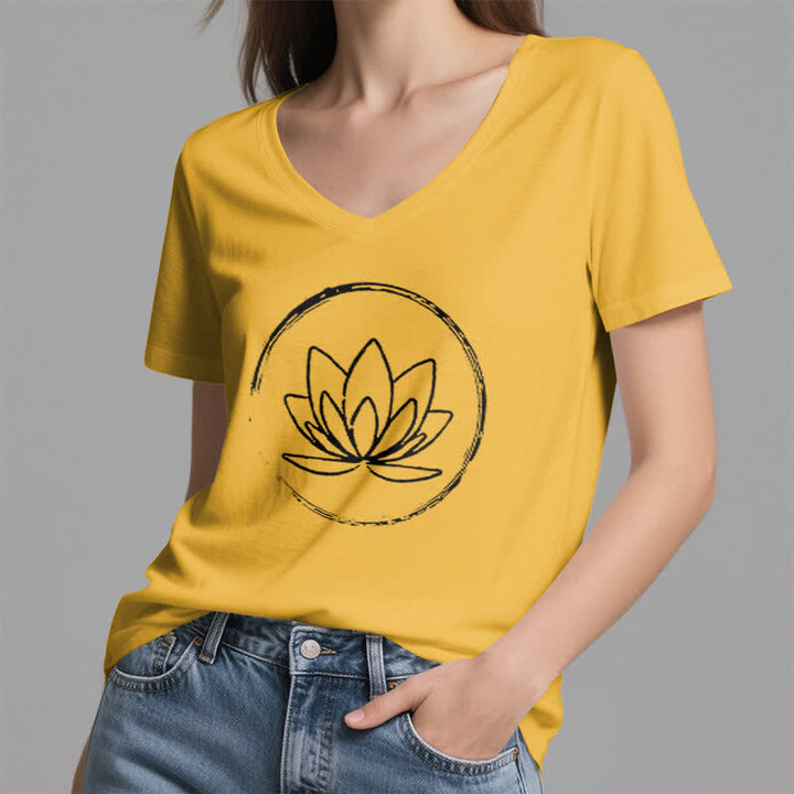 Olivenorma Boho Lotus Flower Loose V-Neck T-Shirt - image 18