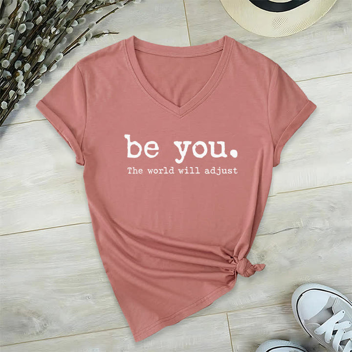Olivenorma "Be You The World Will Adjust" V-Neck T-Shirt - Pink - 2XL - image 17