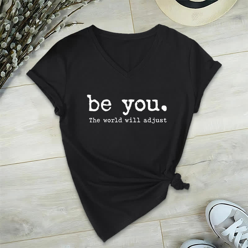 Olivenorma "Be You The World Will Adjust" V-Neck T-Shirt - Black - 2XL - image 11