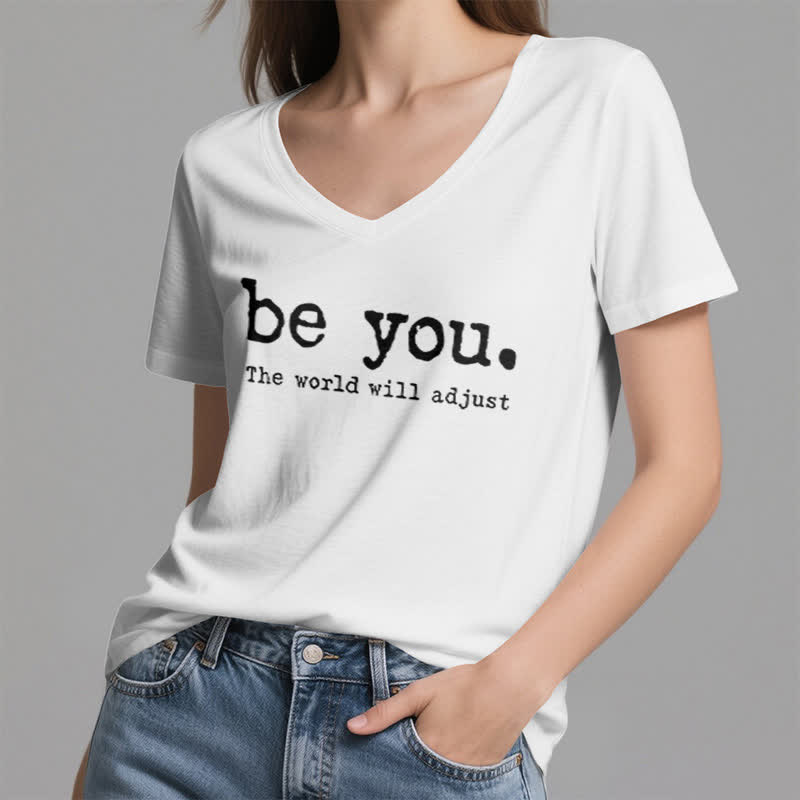 Olivenorma "Be You The World Will Adjust" V-Neck T-Shirt - image 2