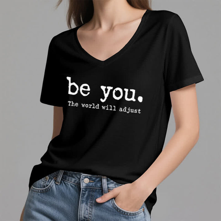 Olivenorma "Be You The World Will Adjust" V-Neck T-Shirt - image 12