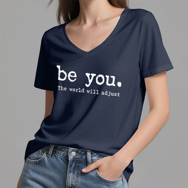 Olivenorma "Be You The World Will Adjust" V-Neck T-Shirt - image 4
