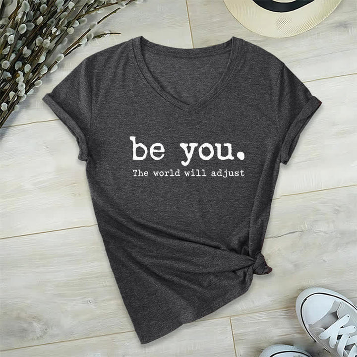 Olivenorma "Be You The World Will Adjust" V-Neck T-Shirt - Gray - 2XL - image 9
