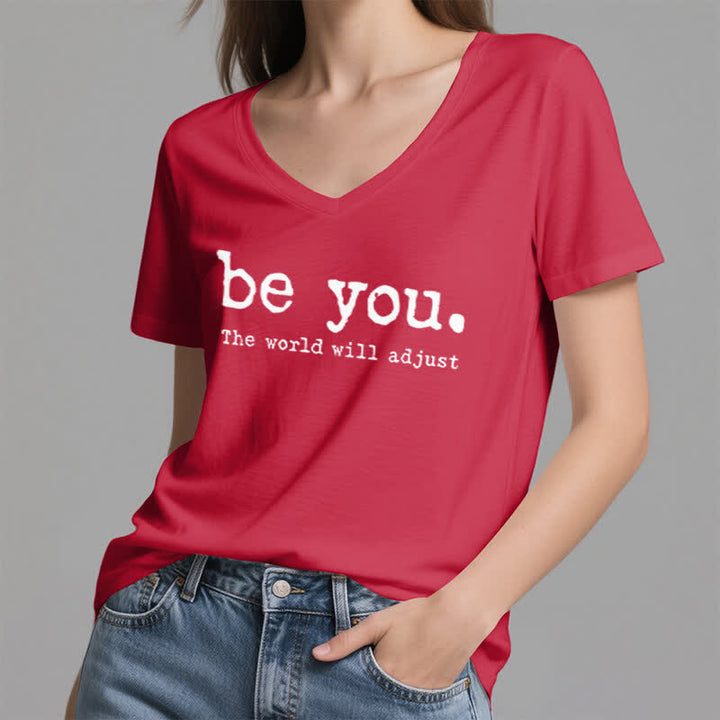 Olivenorma "Be You The World Will Adjust" V-Neck T-Shirt - image 14