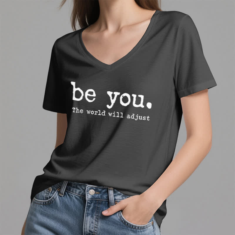 Olivenorma "Be You The World Will Adjust" V-Neck T-Shirt - image 10