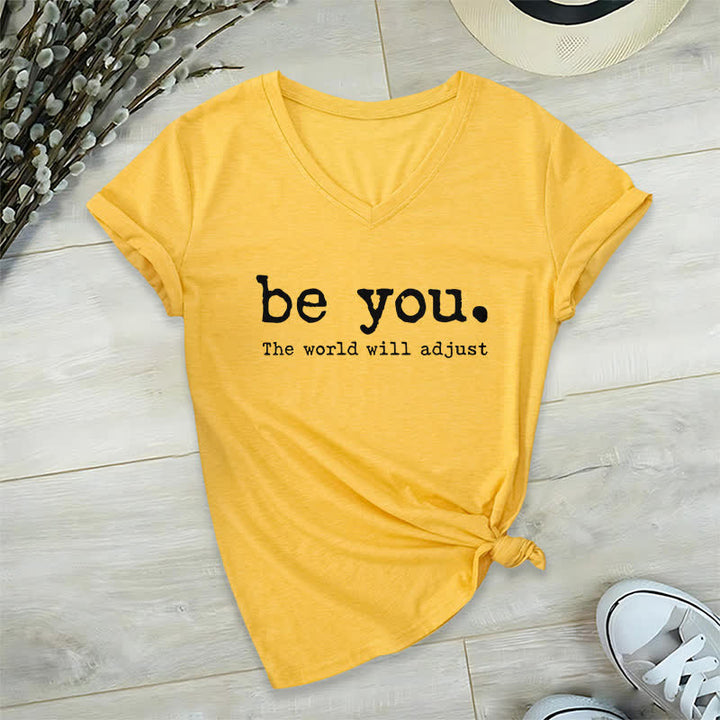 Olivenorma "Be You The World Will Adjust" V-Neck T-Shirt - Yellow - 2XL - image 15