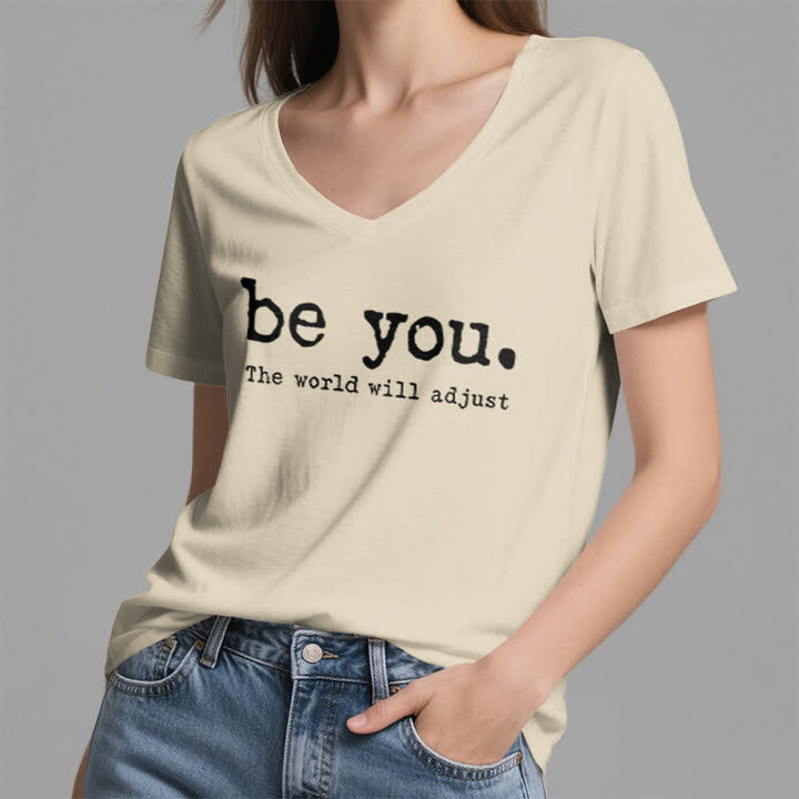 Olivenorma "Be You The World Will Adjust" V-Neck T-Shirt - image 22