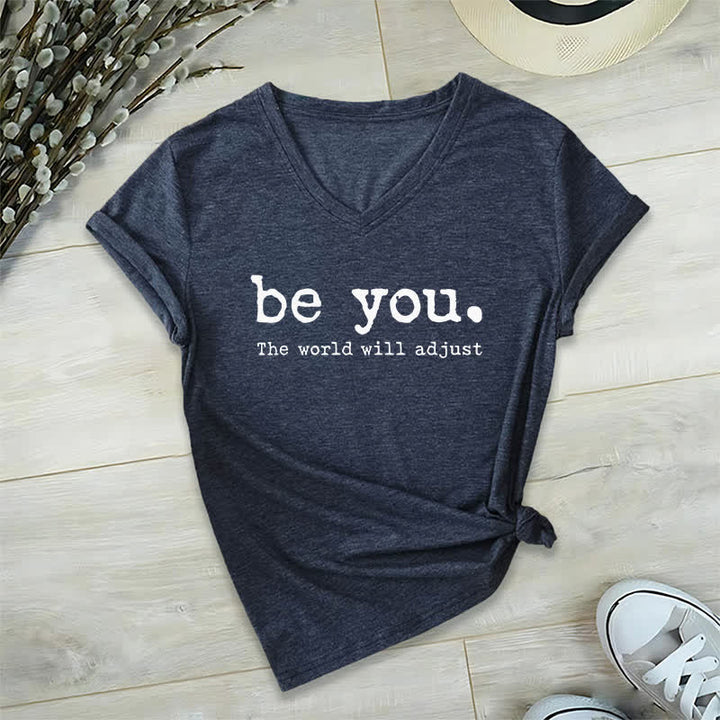 Olivenorma "Be You The World Will Adjust" V-Neck T-Shirt - Navy Blue - 2XL - image 3
