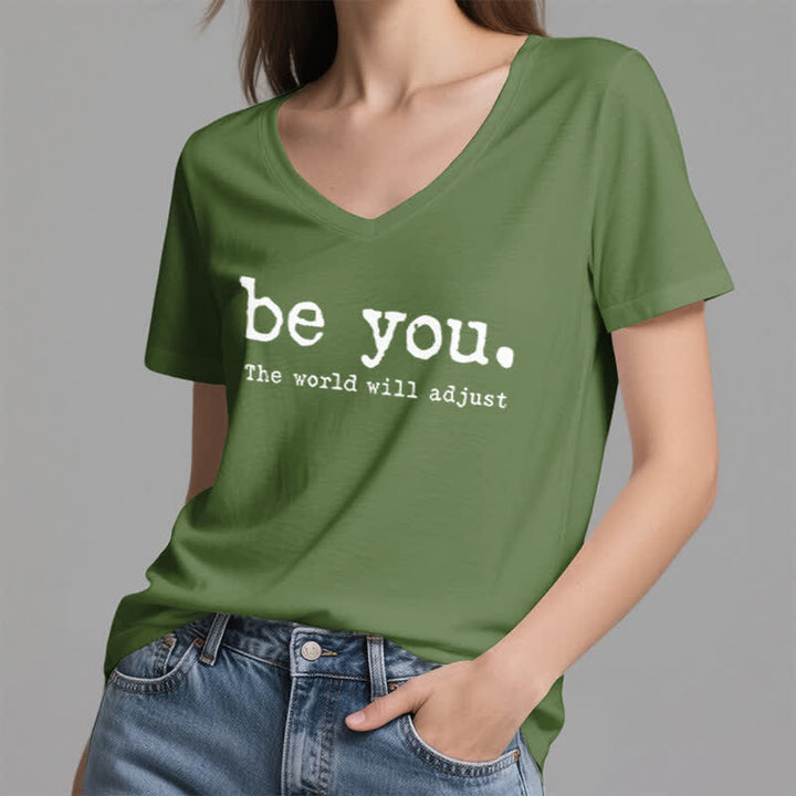 Olivenorma "Be You The World Will Adjust" V-Neck T-Shirt - image 8