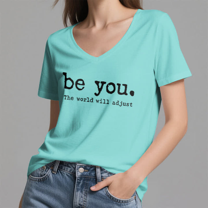 Olivenorma "Be You The World Will Adjust" V-Neck T-Shirt - image 24
