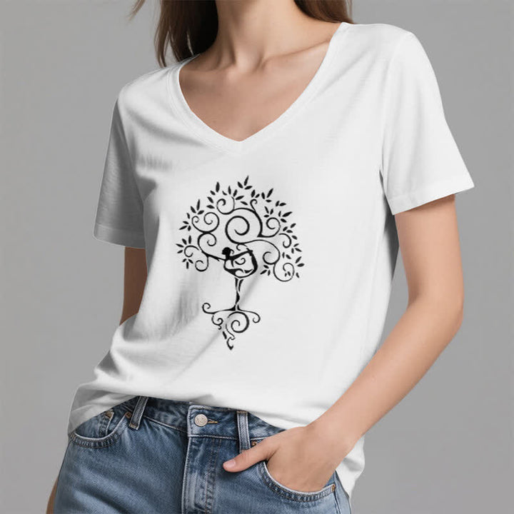 Olivenorma Yoga Tree Pose V-Neck T-Shirt - image 19