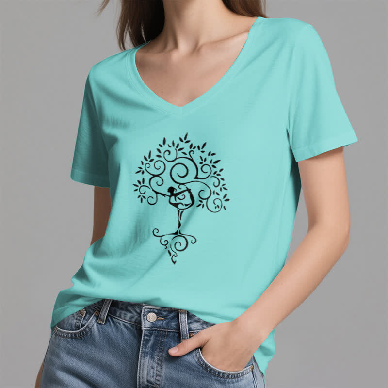 Olivenorma Yoga Tree Pose V-Neck T-Shirt - image 20