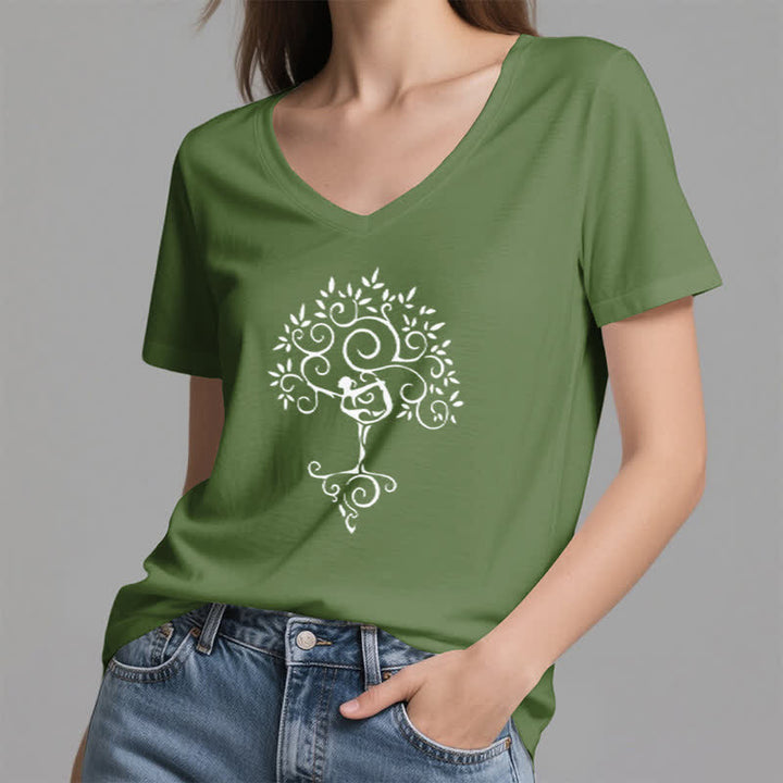Olivenorma Yoga Tree Pose V-Neck T-Shirt - image 17