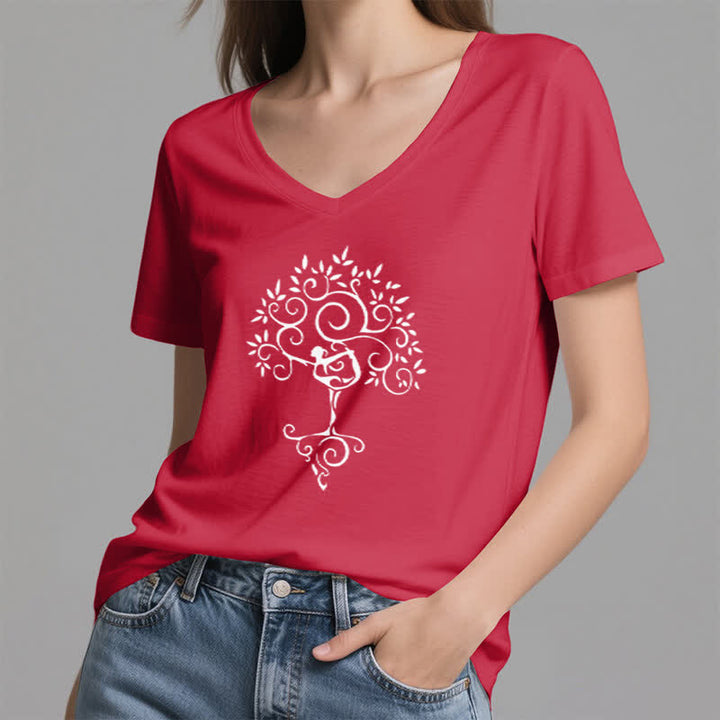 Olivenorma Yoga Tree Pose V-Neck T-Shirt - image 26