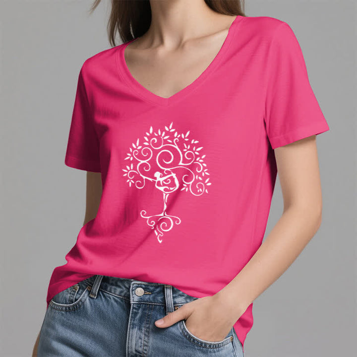 Olivenorma Yoga Tree Pose V-Neck T-Shirt - image 25
