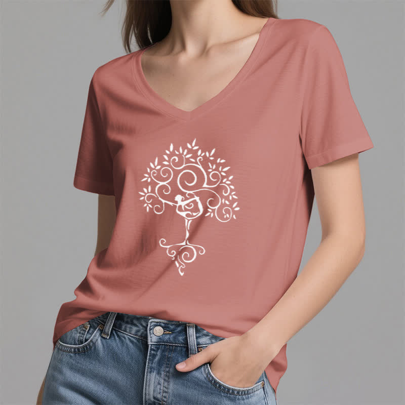 Olivenorma Yoga Tree Pose V-Neck T-Shirt - image 22
