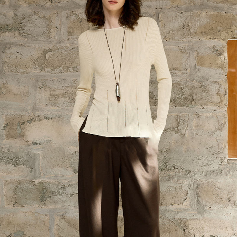 Olivenorma Long Sleeve Blouses Shirt Ribbed Knit Slits Top Women Sweatshirt - image 10