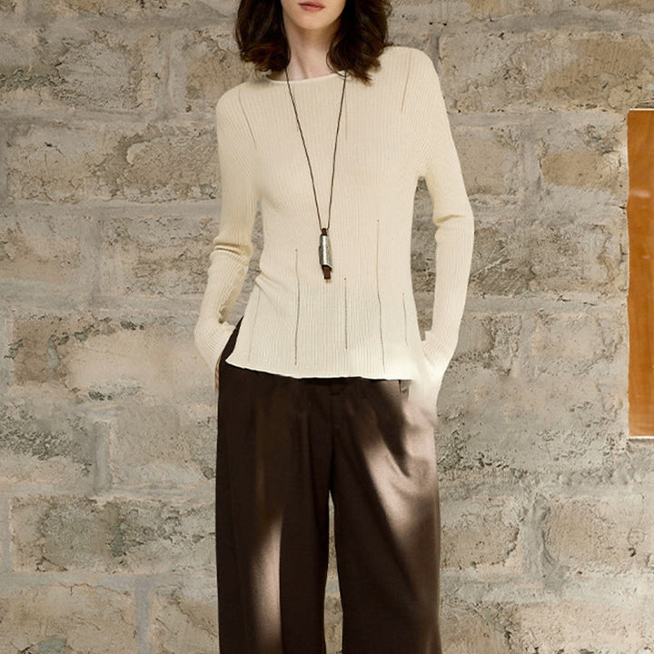 Olivenorma Long Sleeve Blouses Shirt Ribbed Knit Slits Top Women Sweatshirt - image 10