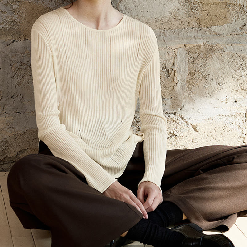 Olivenorma Long Sleeve Blouses Shirt Ribbed Knit Slits Top Women Sweatshirt - image 9