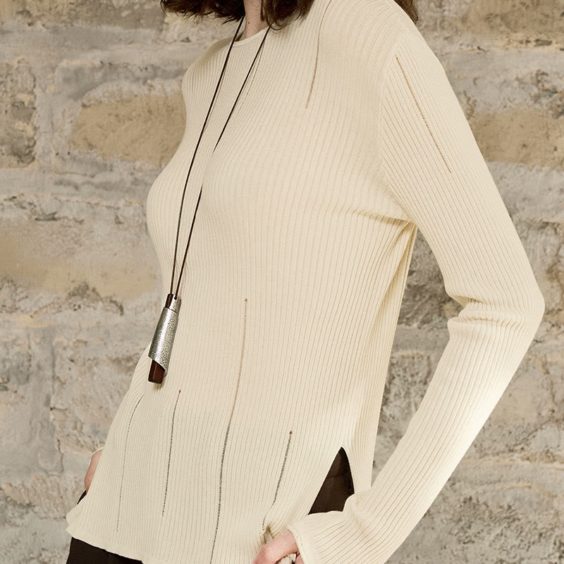 Olivenorma Long Sleeve Blouses Shirt Ribbed Knit Slits Top Women Sweatshirt - image 7