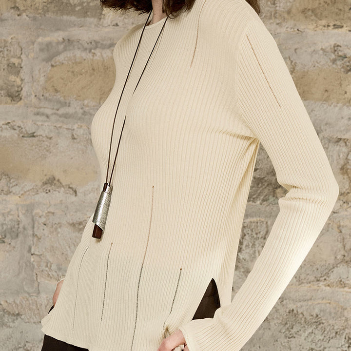 Olivenorma Long Sleeve Blouses Shirt Ribbed Knit Slits Top Women Sweatshirt - image 7