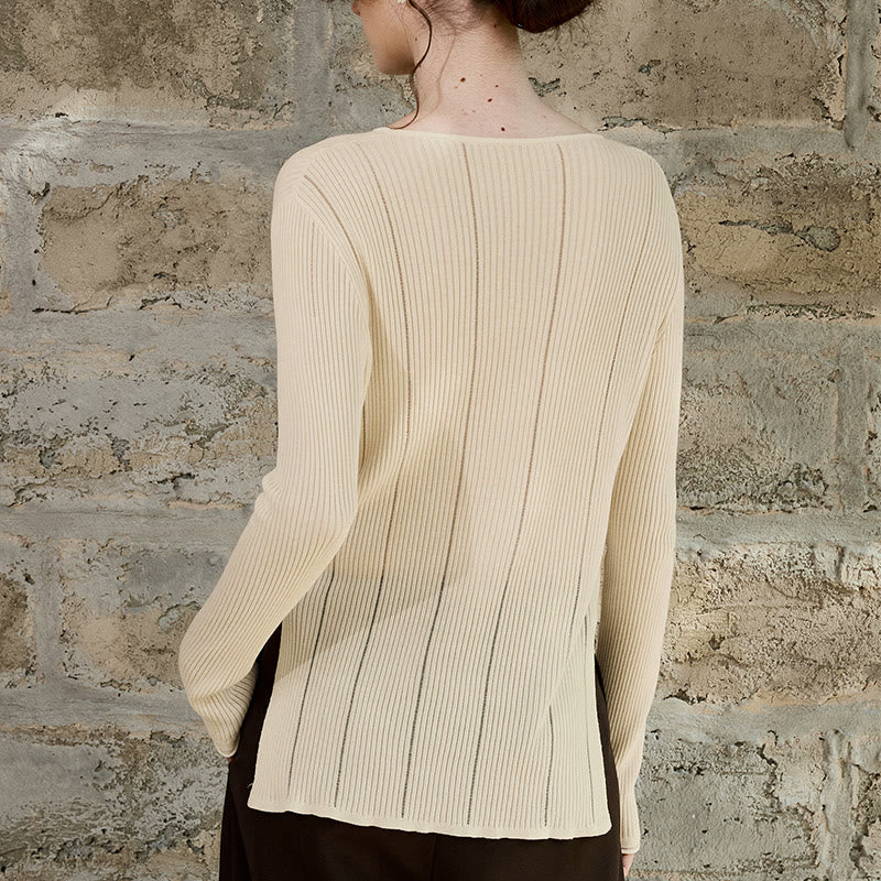 Olivenorma Long Sleeve Blouses Shirt Ribbed Knit Slits Top Women Sweatshirt - image 6