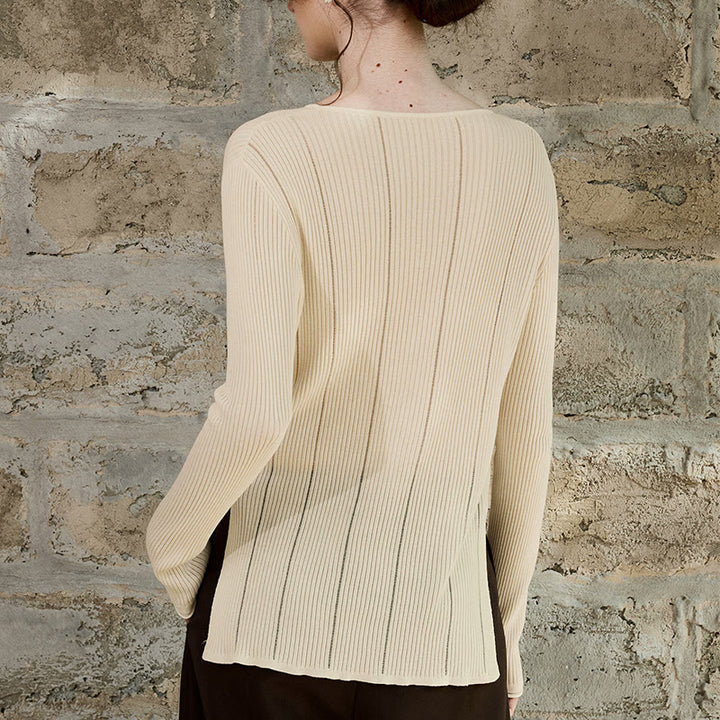 Olivenorma Long Sleeve Blouses Shirt Ribbed Knit Slits Top Women Sweatshirt - image 6