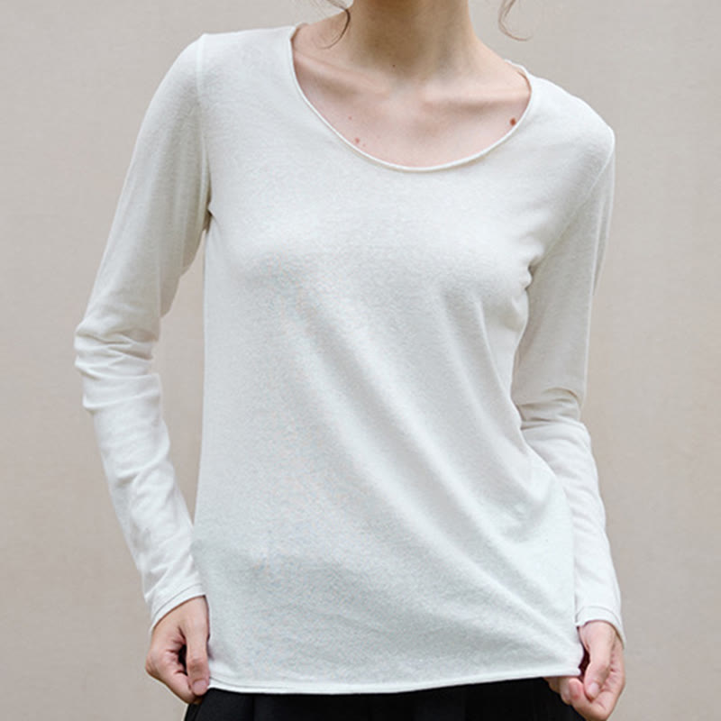 Olivenorma Solid Color U-shaped Collared Rolled Long-Sleeve Top Women Sweatshirt - image 1