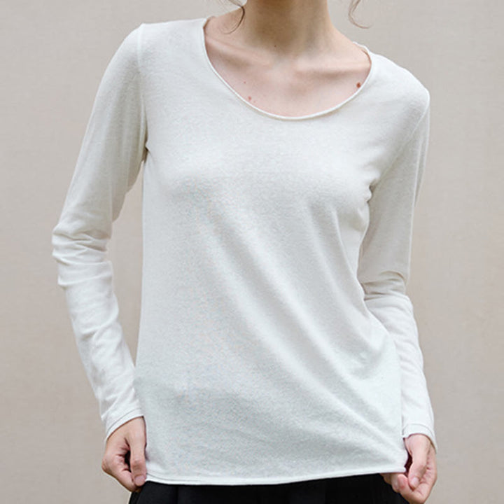 Olivenorma Solid Color U-shaped Collared Rolled Long-Sleeve Top Women Sweatshirt - image 1
