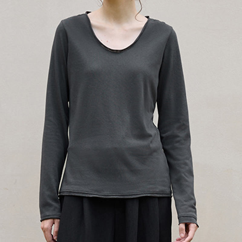 Olivenorma Solid Color U-shaped Collared Rolled Long-Sleeve Top Women Sweatshirt - image 11