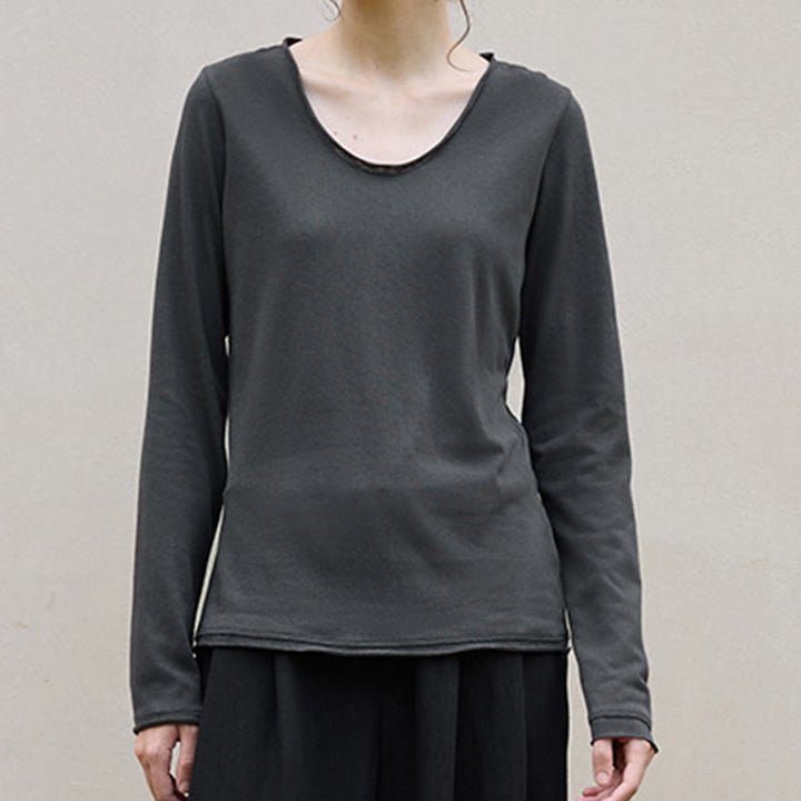 Olivenorma Solid Color U-shaped Collared Rolled Long-Sleeve Top Women Sweatshirt - image 11