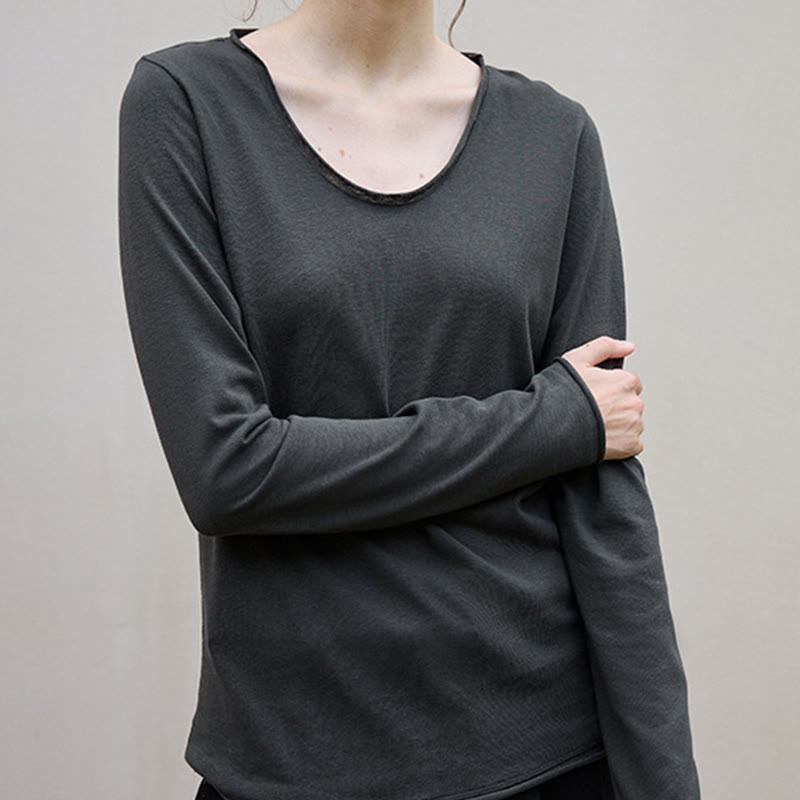 Olivenorma Solid Color U-shaped Collared Rolled Long-Sleeve Top Women Sweatshirt - image 10