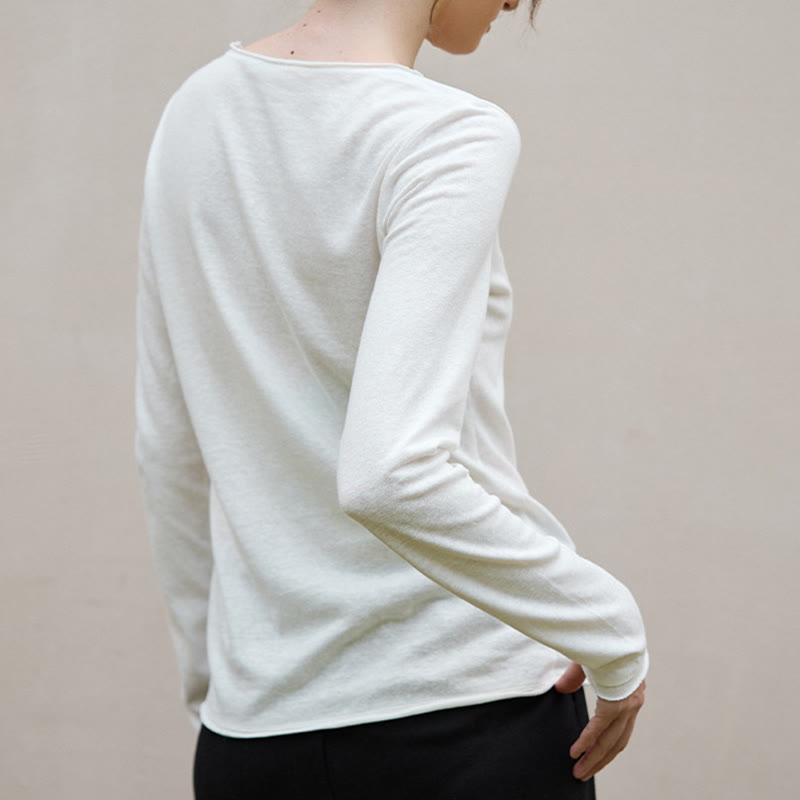 Olivenorma Solid Color U-shaped Collared Rolled Long-Sleeve Top Women Sweatshirt - image 3