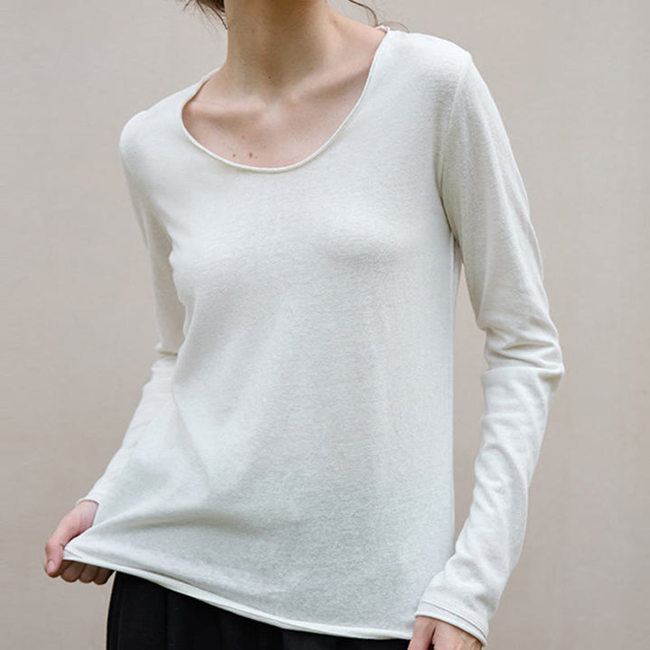 Olivenorma Solid Color U-shaped Collared Rolled Long-Sleeve Top Women Sweatshirt - image 2