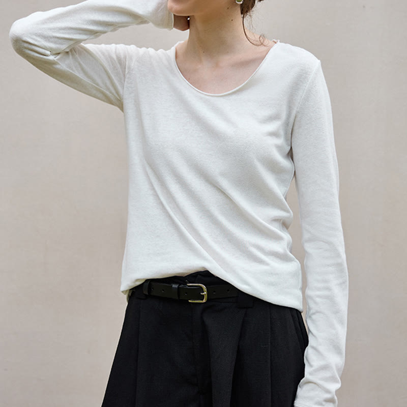 Olivenorma Solid Color U-shaped Collared Rolled Long-Sleeve Top Women Sweatshirt - image 6