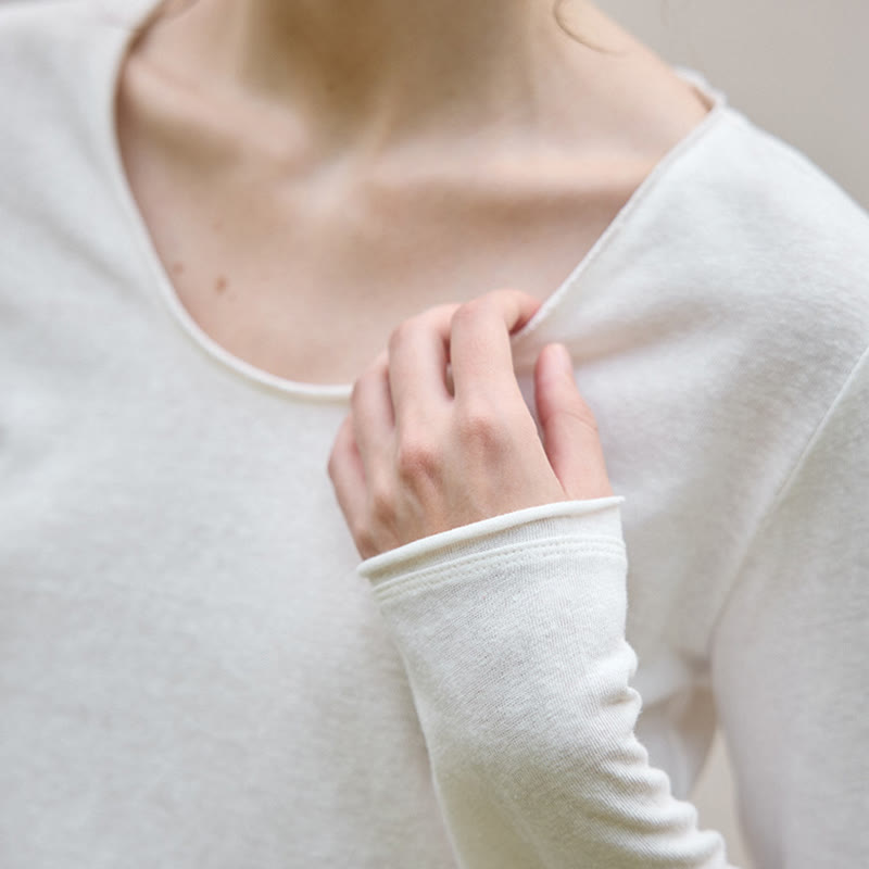 Olivenorma Solid Color U-shaped Collared Rolled Long-Sleeve Top Women Sweatshirt - image 7