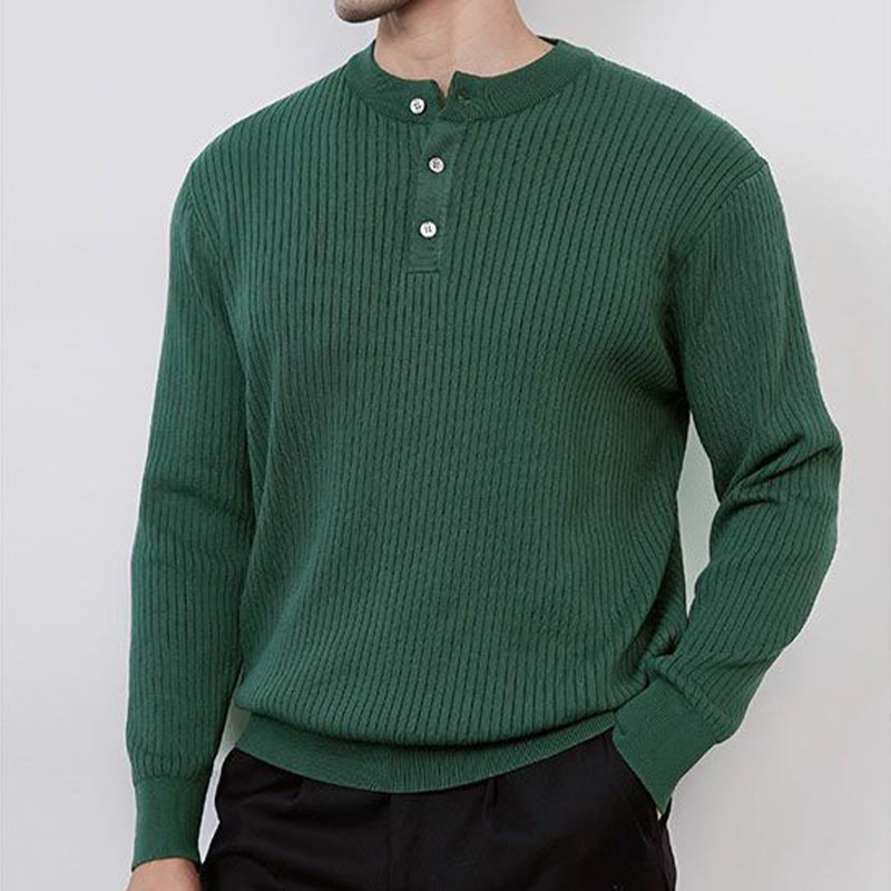 Olivenorma Mens Long Sleeve Business Tops Ribbed Knit Sweatshirt - Green - 3XL - image 0