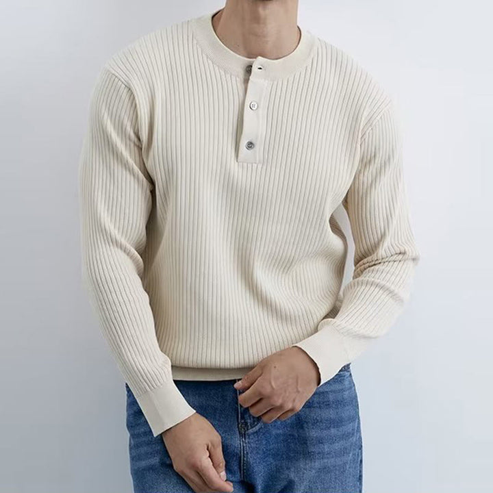 Olivenorma Mens Long Sleeve Business Tops Ribbed Knit Sweatshirt - Beige - 3XL - image 11