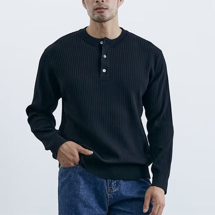 Olivenorma Mens Long Sleeve Business Tops Ribbed Knit Sweatshirt - Black - 3XL - image 2