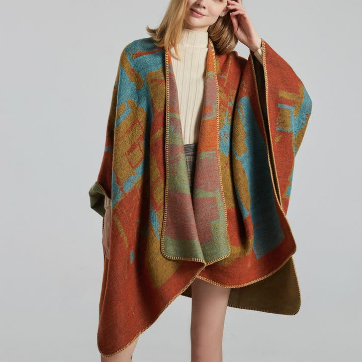 Olivenorma Boho Patchwork Open Front Shawl Cardigan - Orange - 135x155cm - image 4