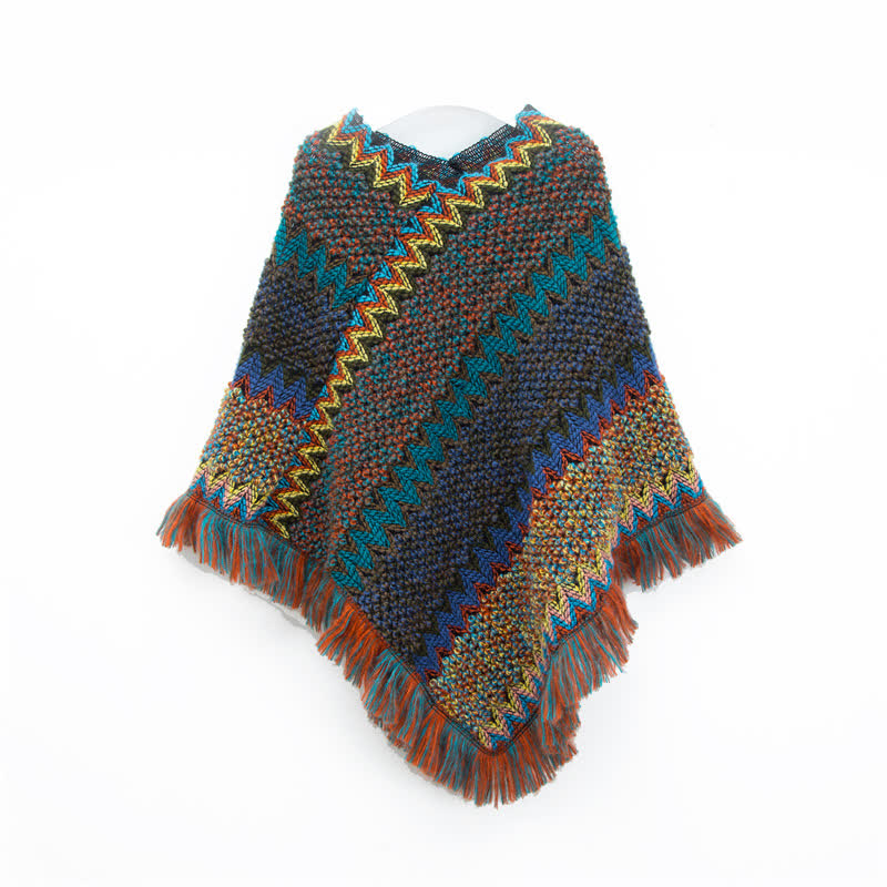 Olivenorma Boho Chic Fringe Wrap Shawl - Navy Blue - image 6