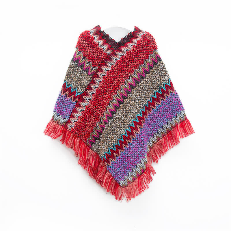 Olivenorma Boho Chic Fringe Wrap Shawl - Bright Red - image 7