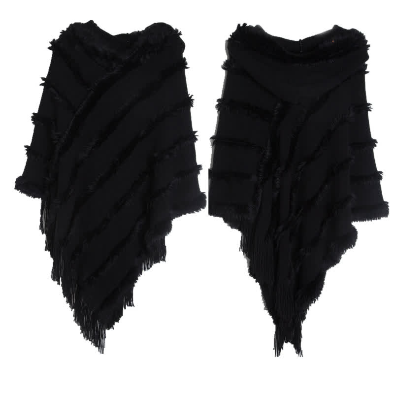 Olivenorma Solid Color Fringe Wrap Hat Cardigan Shawl - Black - image 18
