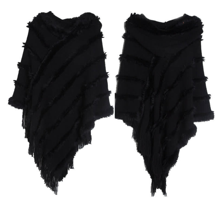 Olivenorma Solid Color Fringe Wrap Hat Cardigan Shawl - Black - image 18