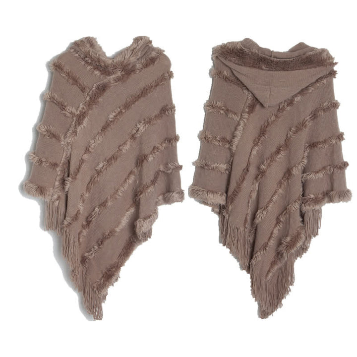 Olivenorma Solid Color Fringe Wrap Hat Cardigan Shawl - Coffee - image 16