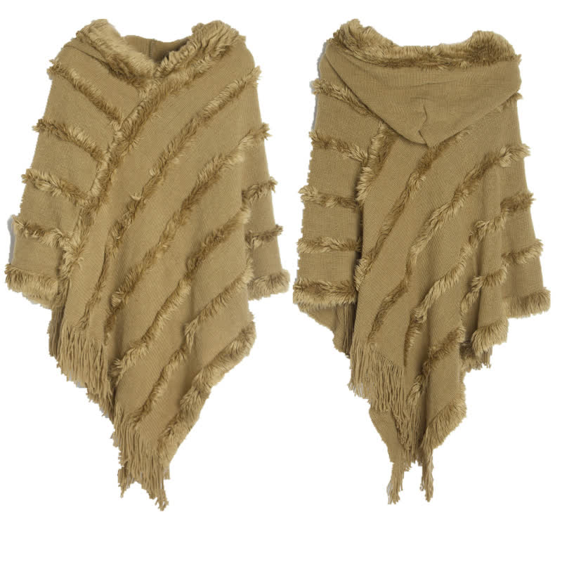 Olivenorma Solid Color Fringe Wrap Hat Cardigan Shawl - Khaki - image 15